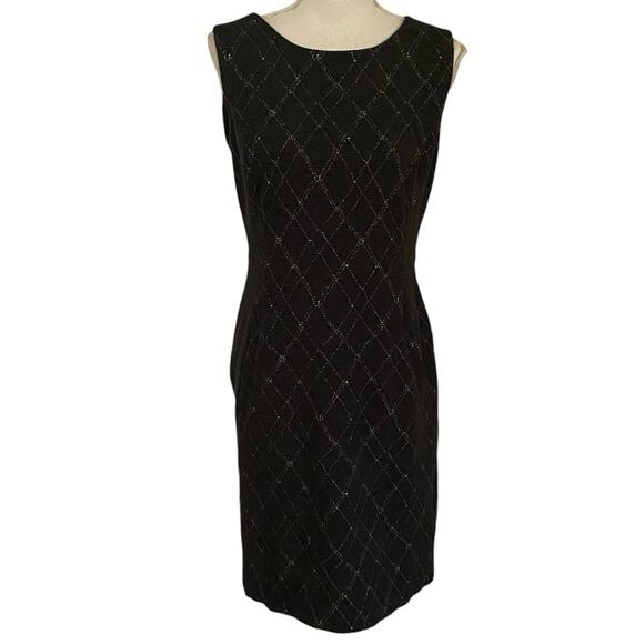Lands End 10 Sheath Dress Charcoal Grey Textured Diamond Pattern Ribbed Knit - Picture 1 of 5